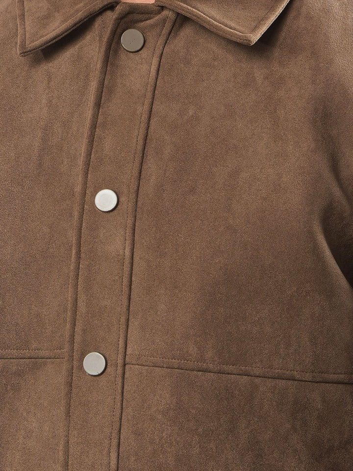 Stretch Fabric Brown Shacket