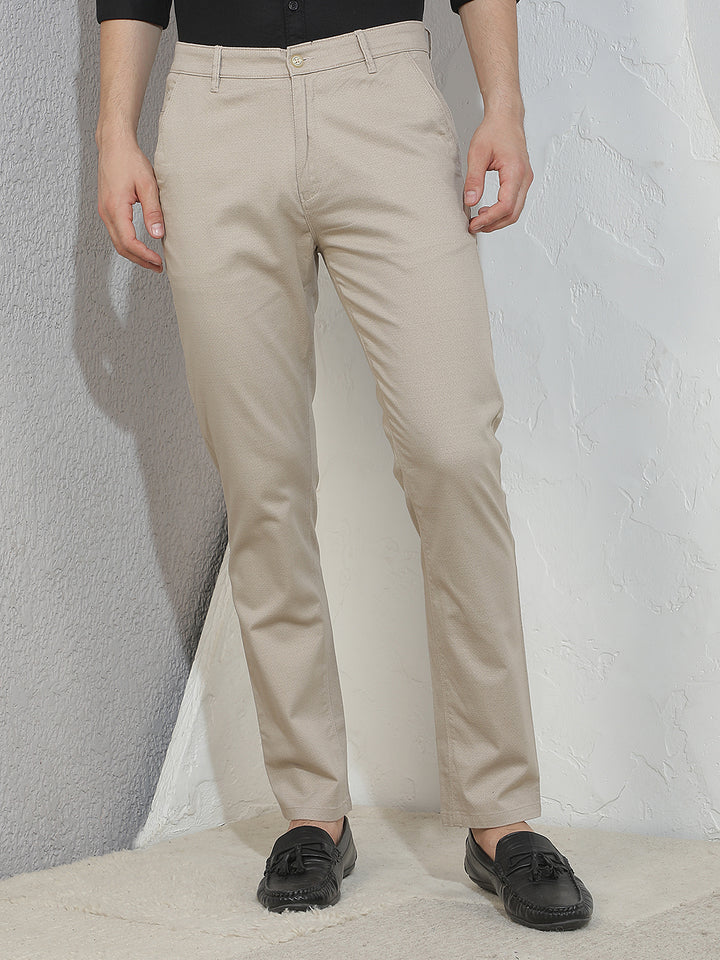 Contemporary Latte Beige Printed Trousers