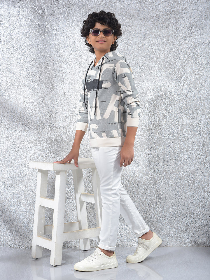 Grey Printed Hooded Neck Sweatshirt