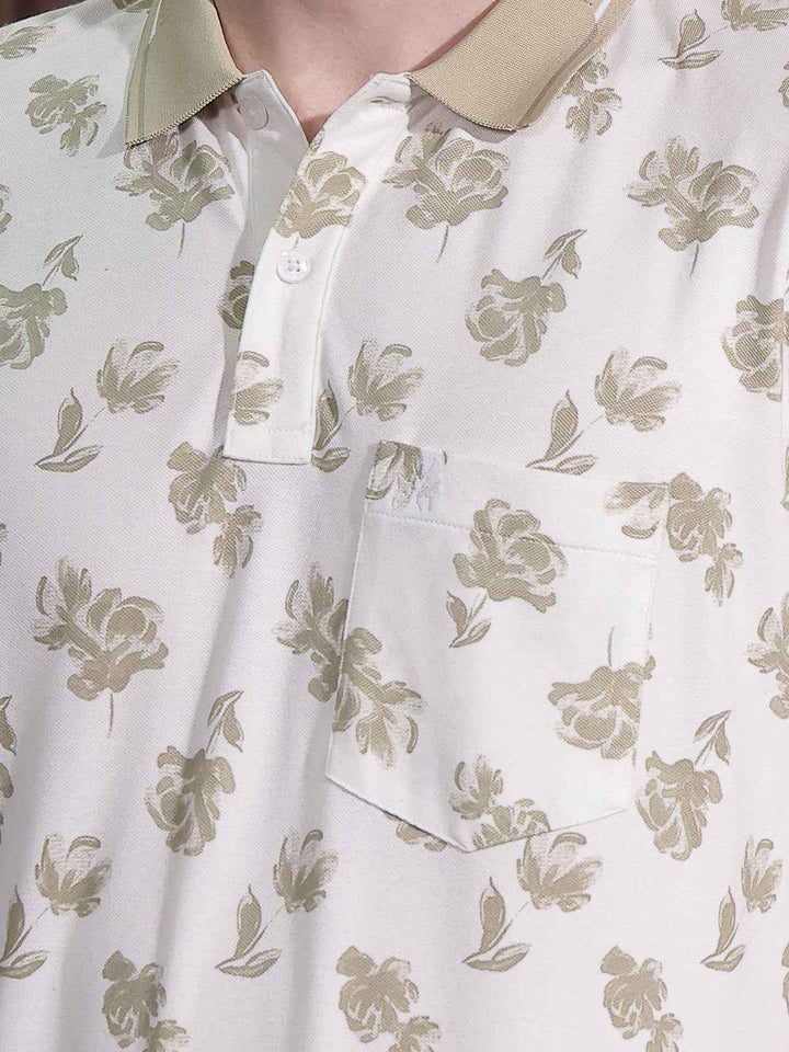 Brown Floral Print Polo Neck T-Shirt