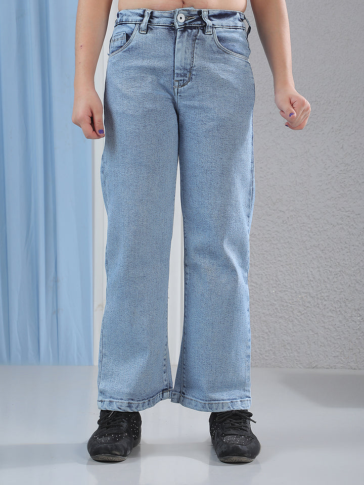 Blue Wide Leg Stretchable Jeans