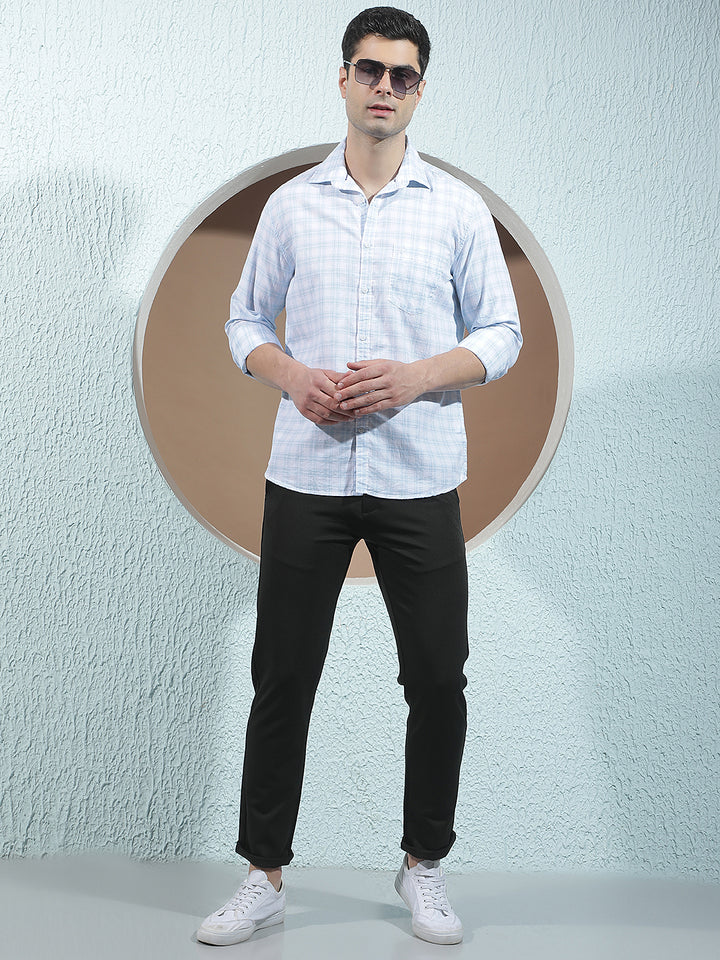 White 100% Cotton Checked Shirt
