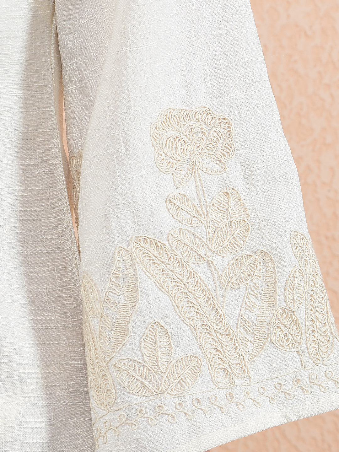 Off White Embroidered Mini Dress