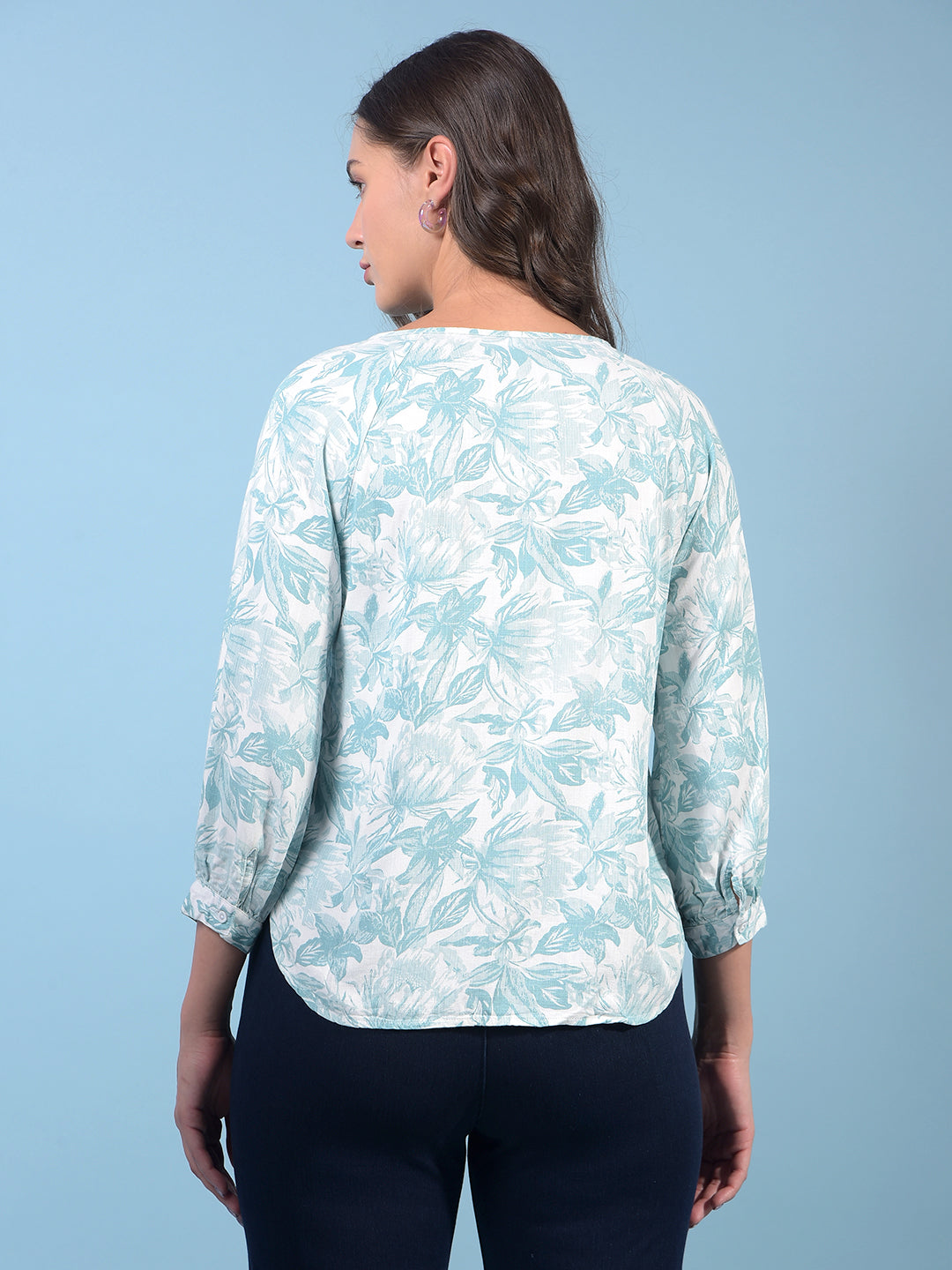 Green Floral Print Top-Women Tops-Crimsoune Club