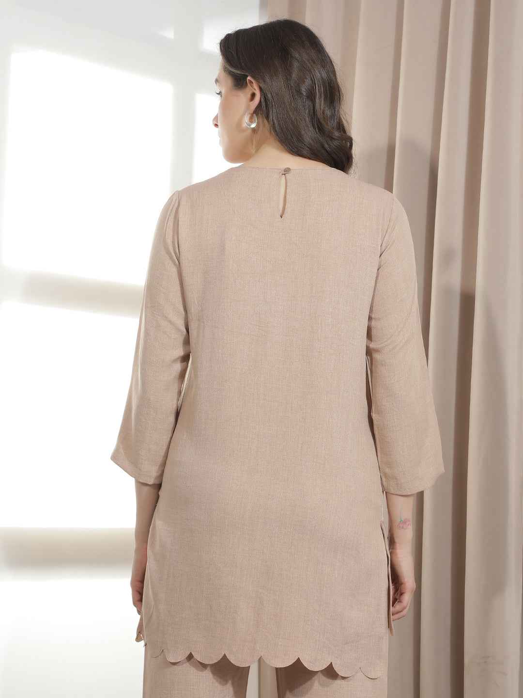 Earthy Brown Delicate Embroidered Top