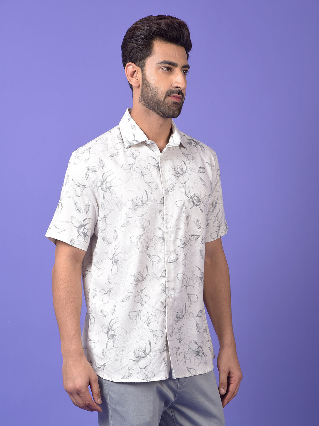 White Floral Print Shirt