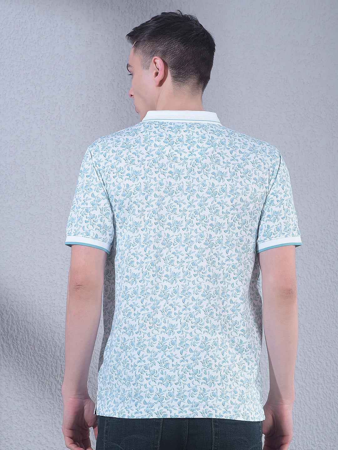 Green Floral Print Polo Neck T-Shirt