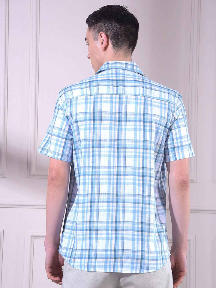 Blue 100% Cotton Checked Shirt
