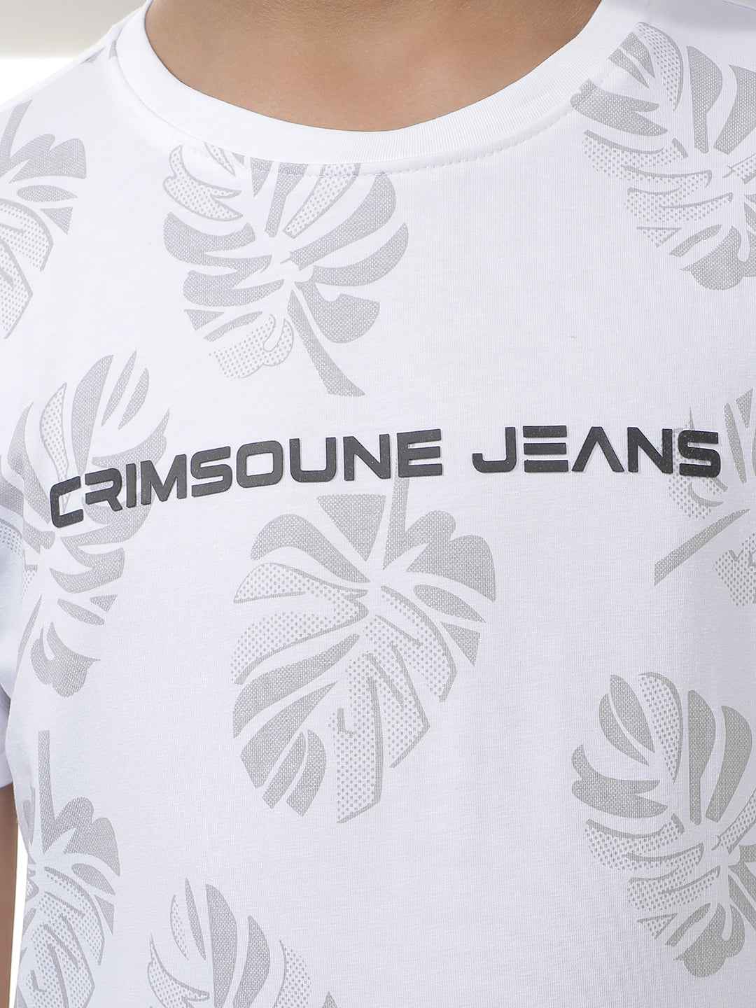 White Tropical Leaf Print T-Shirt