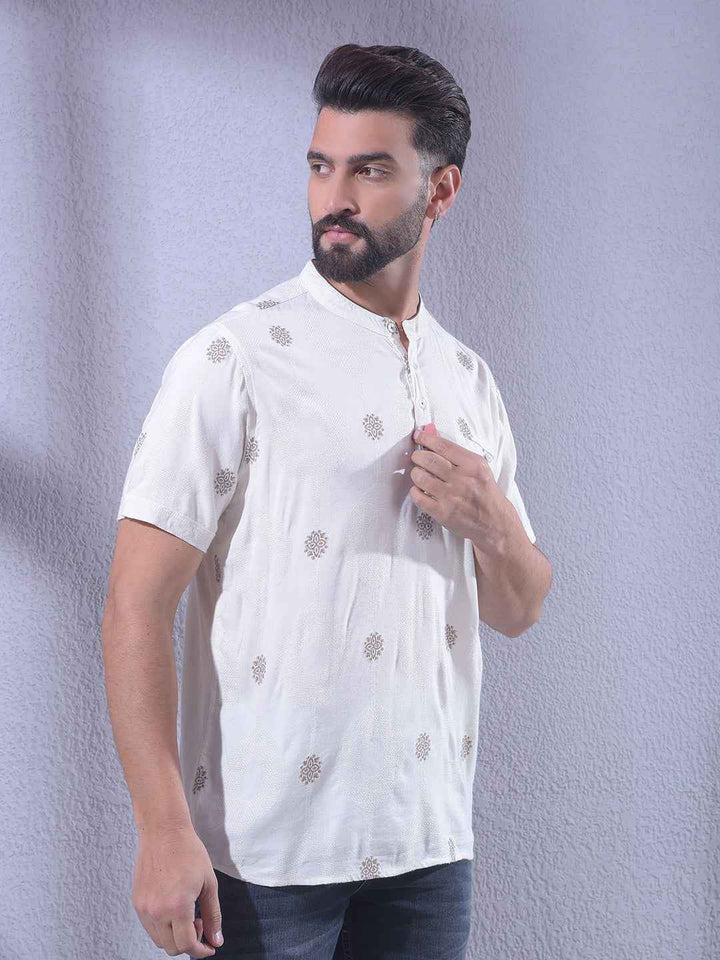 Luxurious Beige Jacquard Weave Kurta