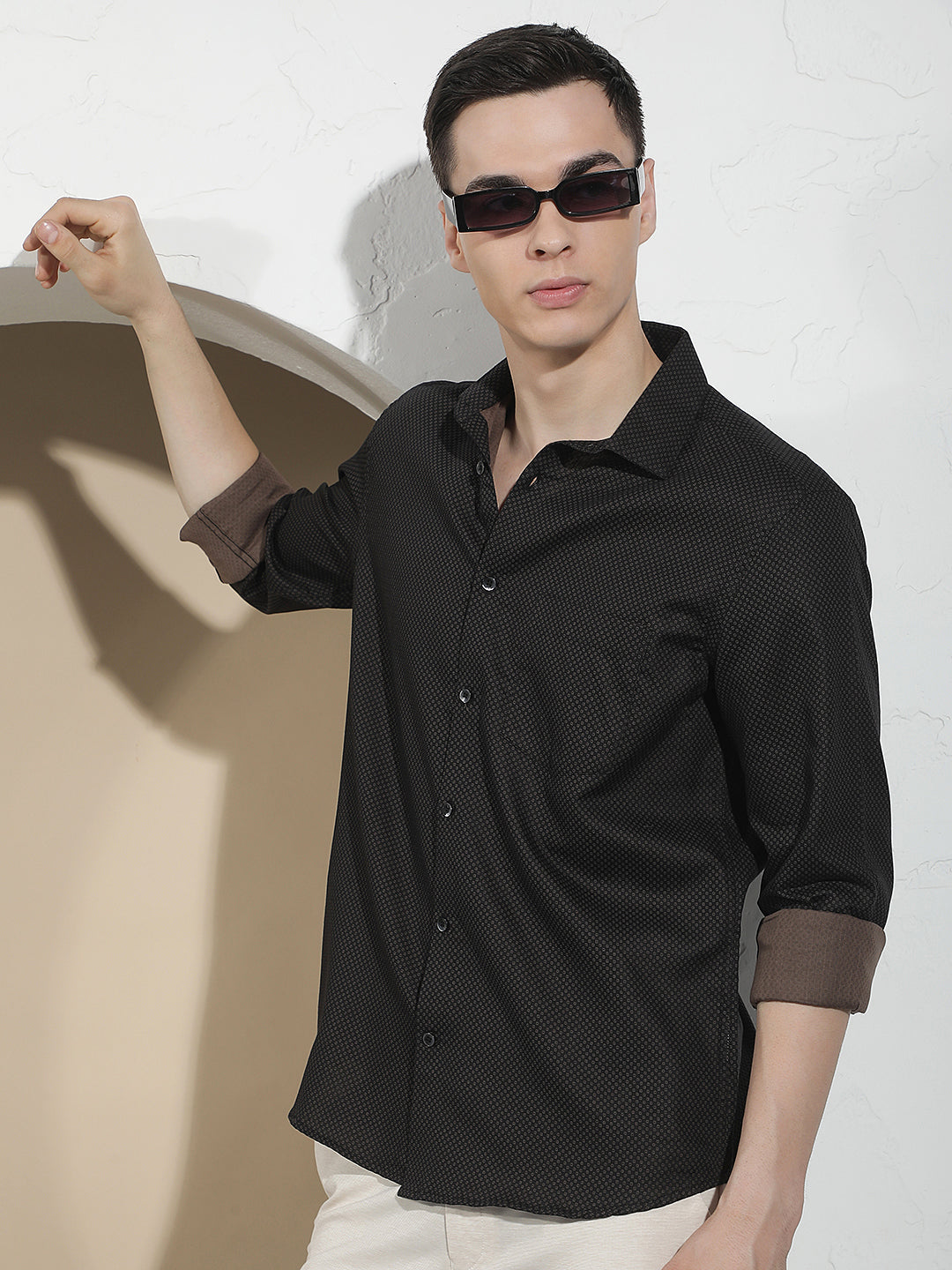 Navy Blue Printed 100% Cotton Shirt