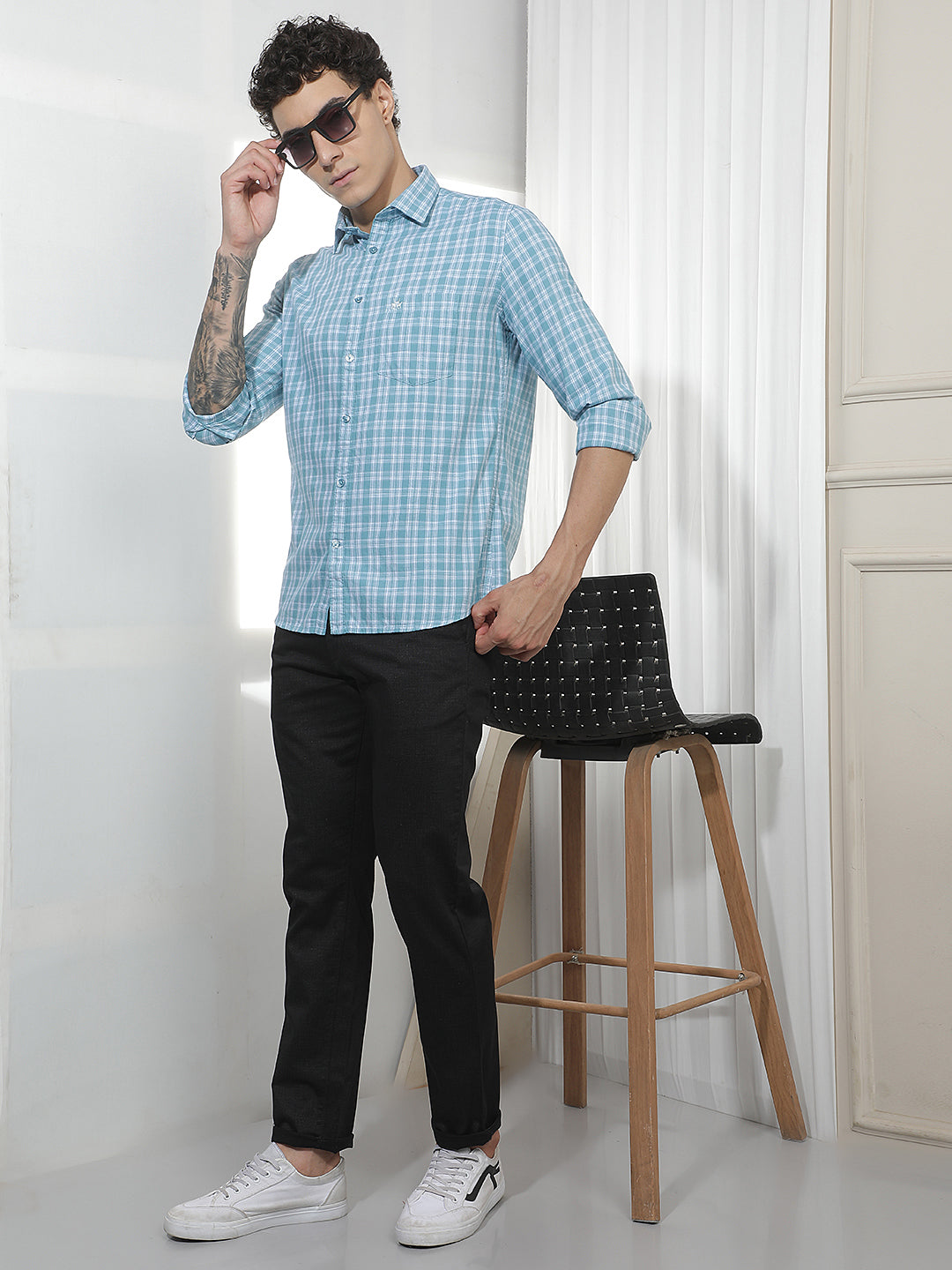 Blue Checked 100% Cotton Shirt