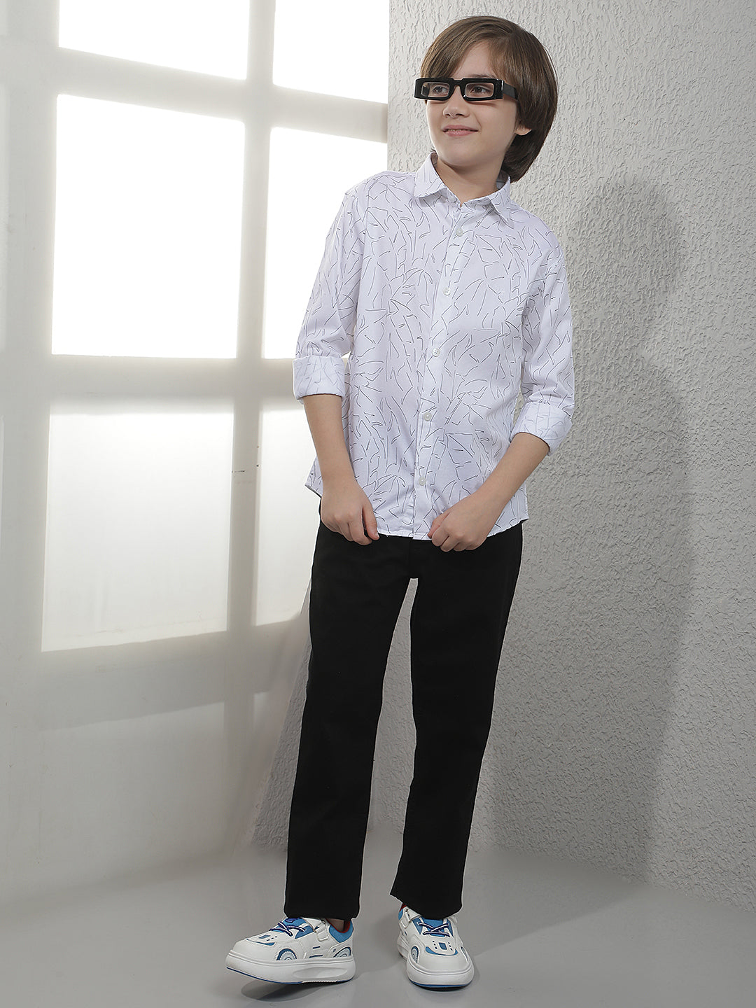 White Abstract Print 100% Cotton Shirt