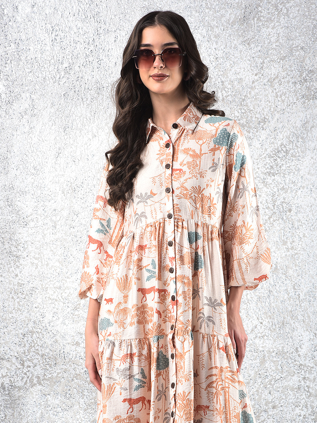 Women's Orange Floral Print Shirt Dress-Women Dresses-Crimsoune Club