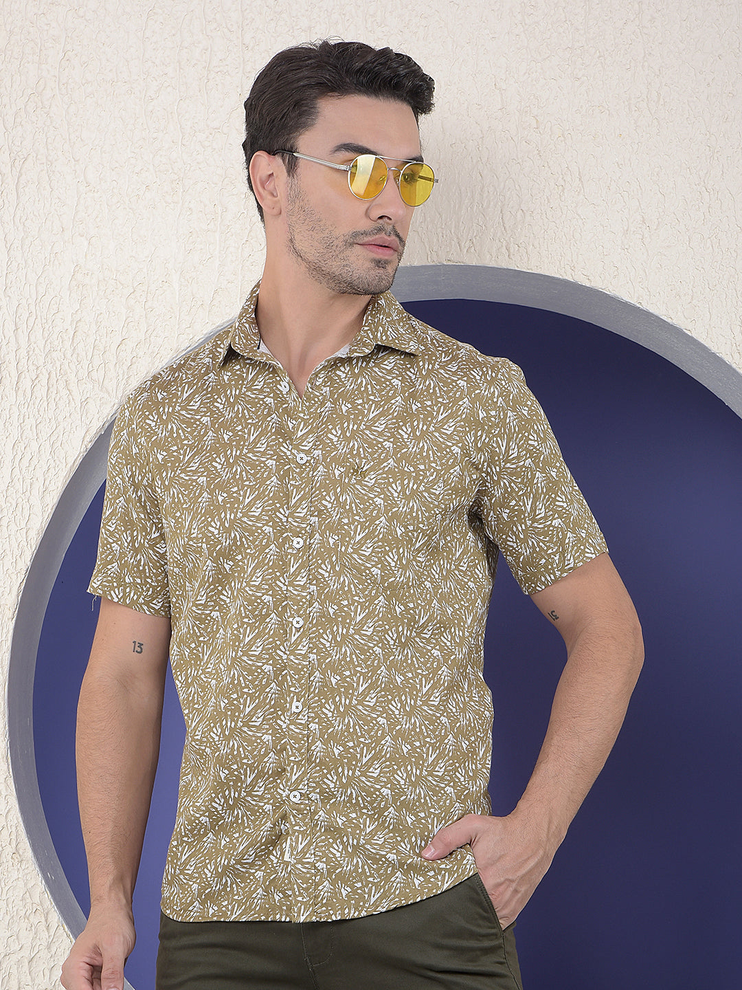 Olive Classic Print 100% Cotton Shirt