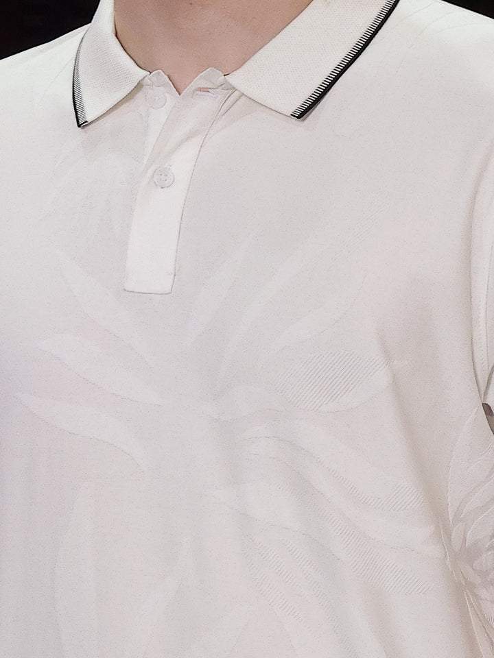 White Jacquard Polo Neck T-Shirt