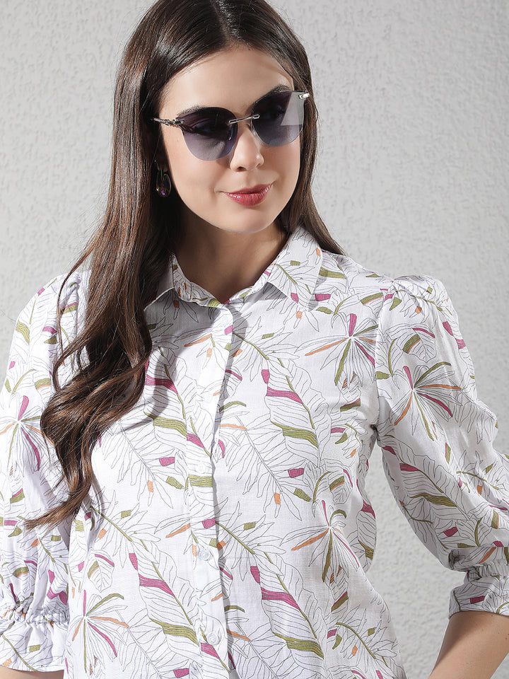 Green Floral Print 100% Cotton Shirt