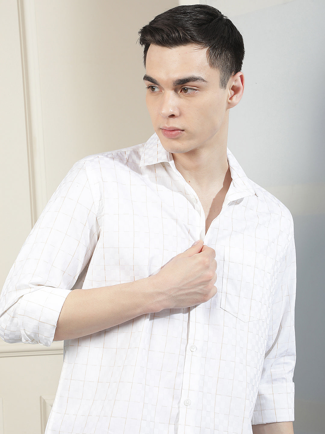 White Checked 100% Cotton Shirt