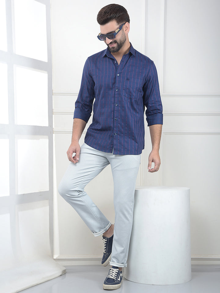 Navy Blue Checked 100% Cotton Shirt