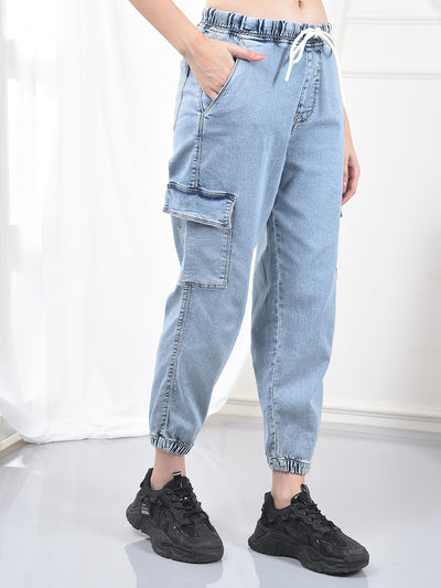 Ice Blue Relaxed Fit Cargo Jeans