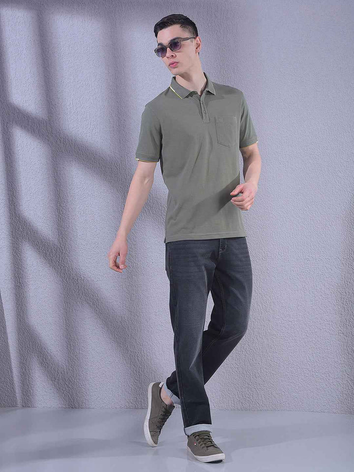 Olive Polo Neck T-Shirt