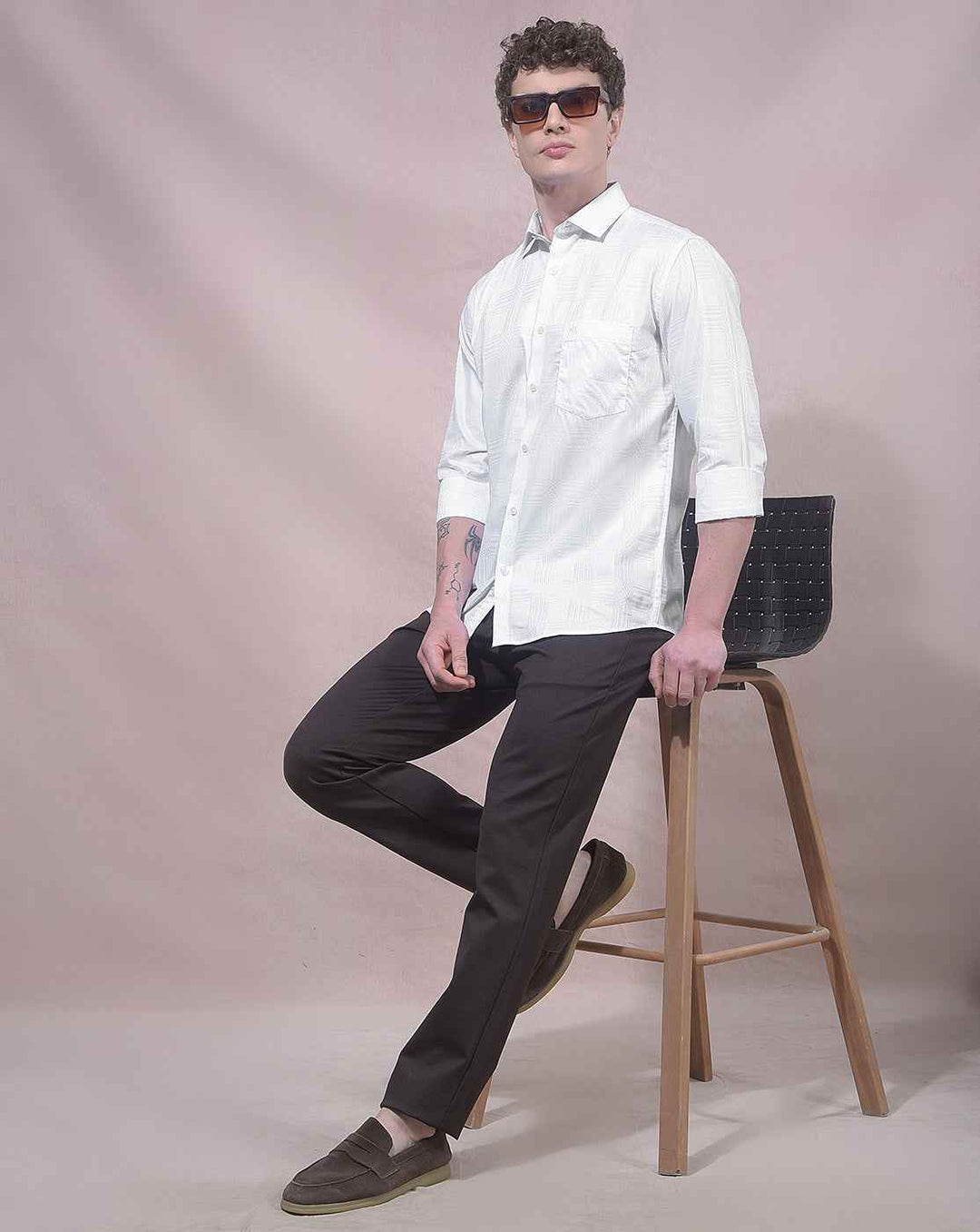 White Jacquard 100% Cotton Shirt