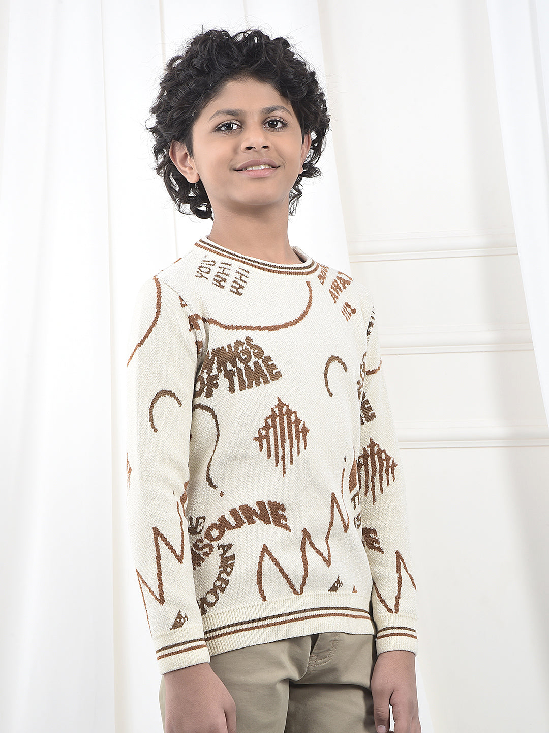 Cream Typographic Print Knitted Sweater