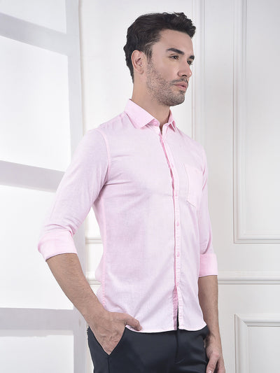 Pink Linen Blend Casual Shirt