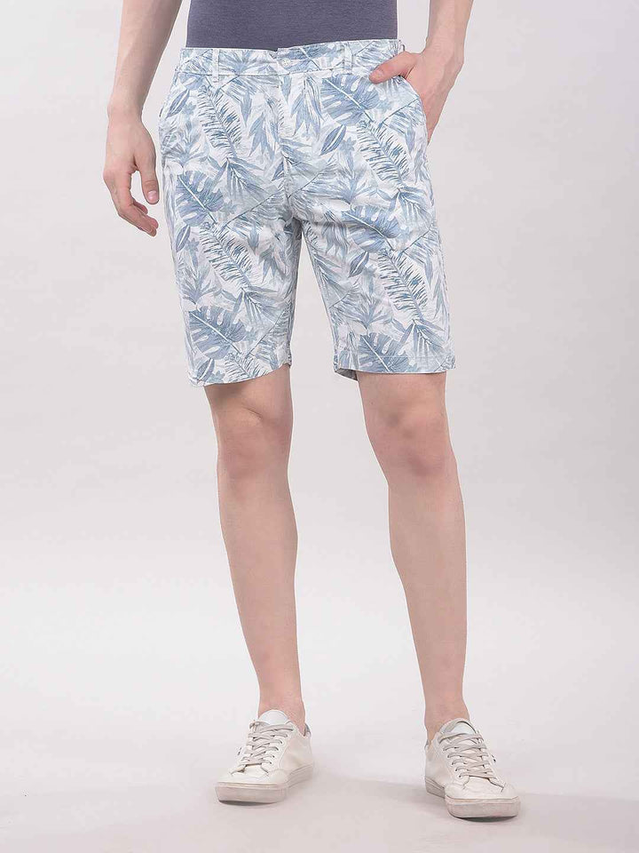 100% Cotton Blue Botanical Print Shorts