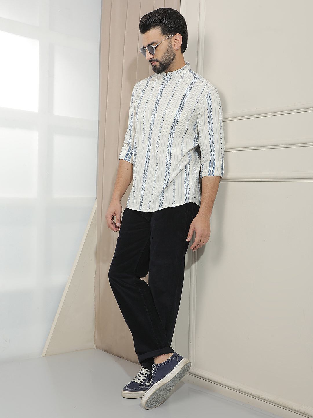 Navy Blue Straight Corduroy Trousers