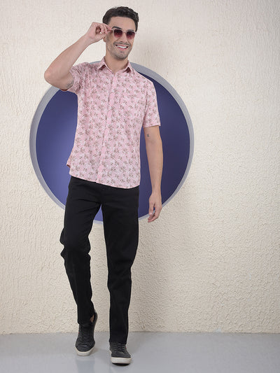 Peach Floral Printed Linen Shirt