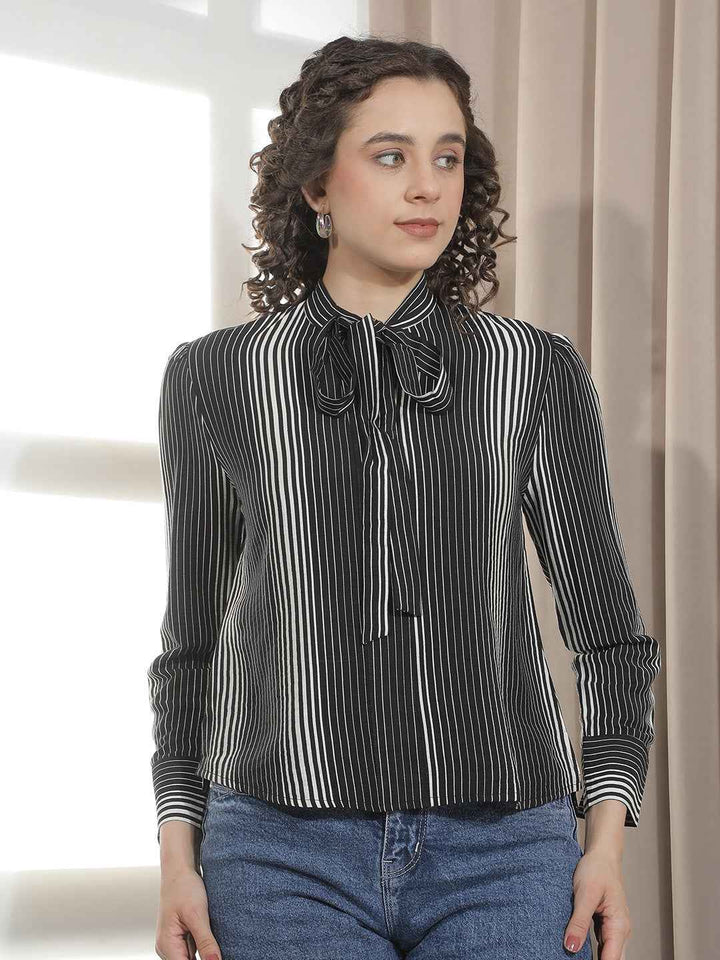 Black Vertical Striped Top