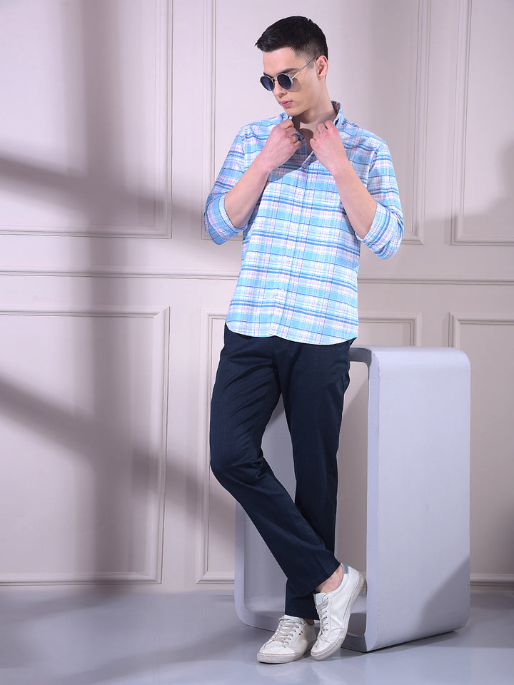 Blue Checked 100% Cotton Shirt