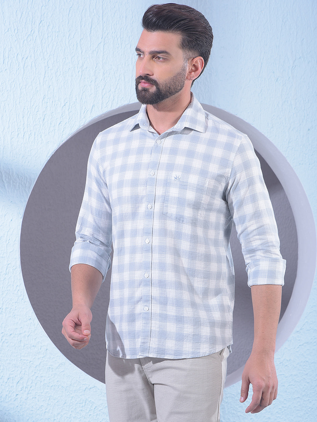 Grey Checked 100% Cotton Shirt