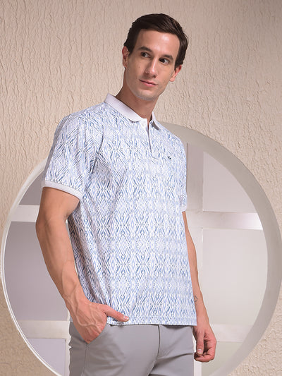 Blue Printed Polo Neck T-Shirt