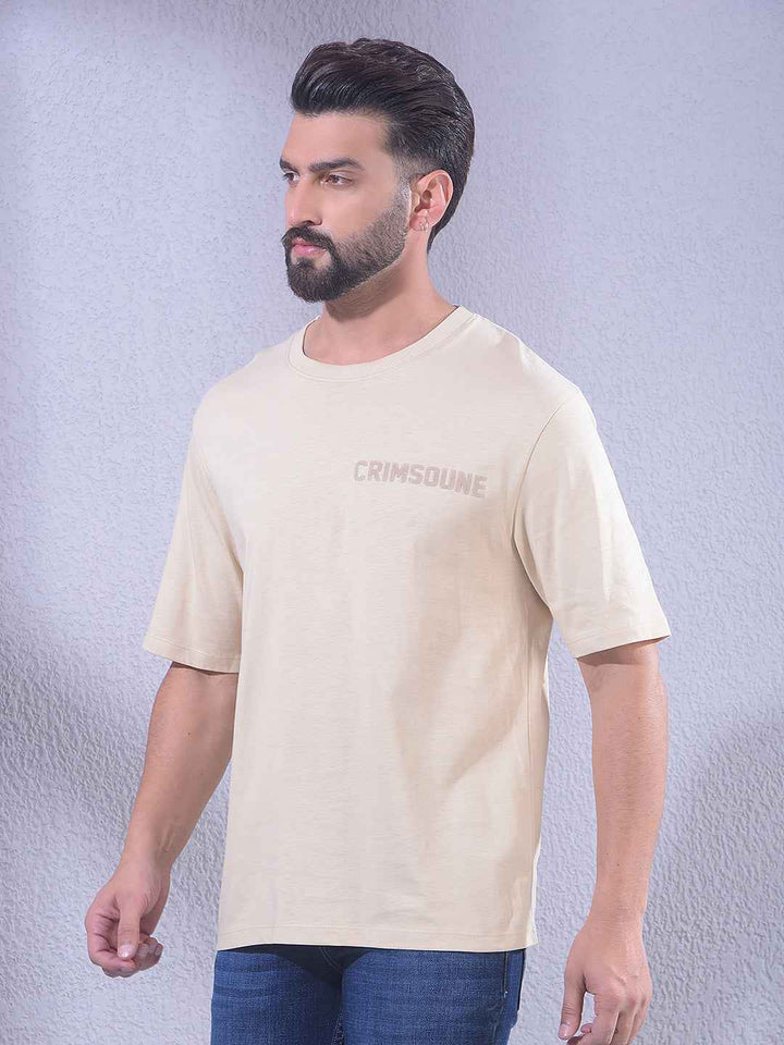 Beige 100% Cotton Oversize Brand Logo T-Shirt