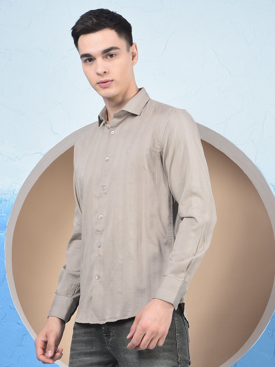 Beige Vertical Stripes Shirt