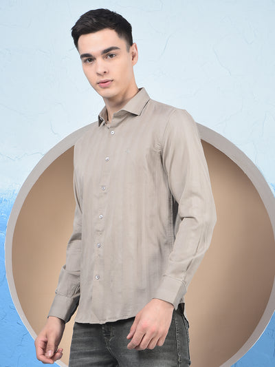 Beige Vertical Stripes Shirt