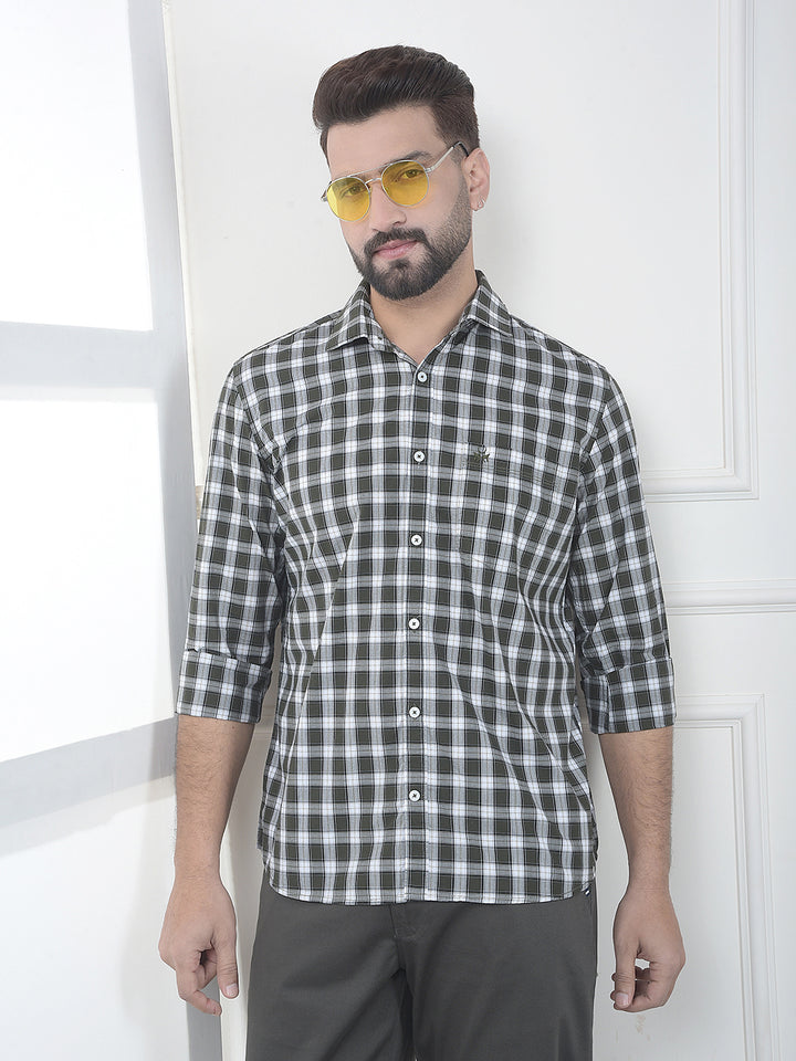 Olive Checked 100% Cotton Shirt