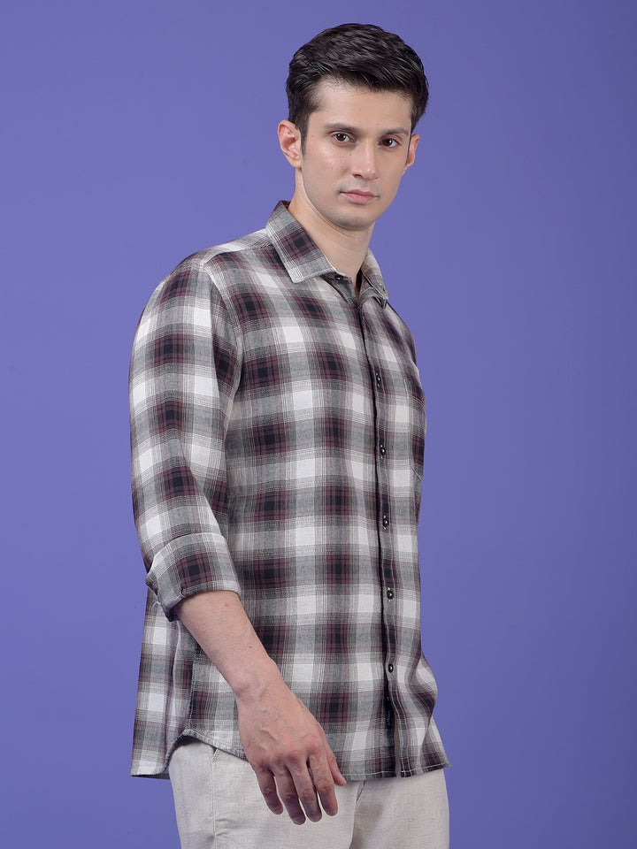 Maroon Checked 100% Cotton Shirt