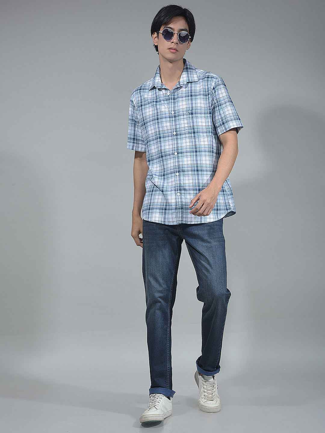 Blue Checked 100% Cotton Shirt