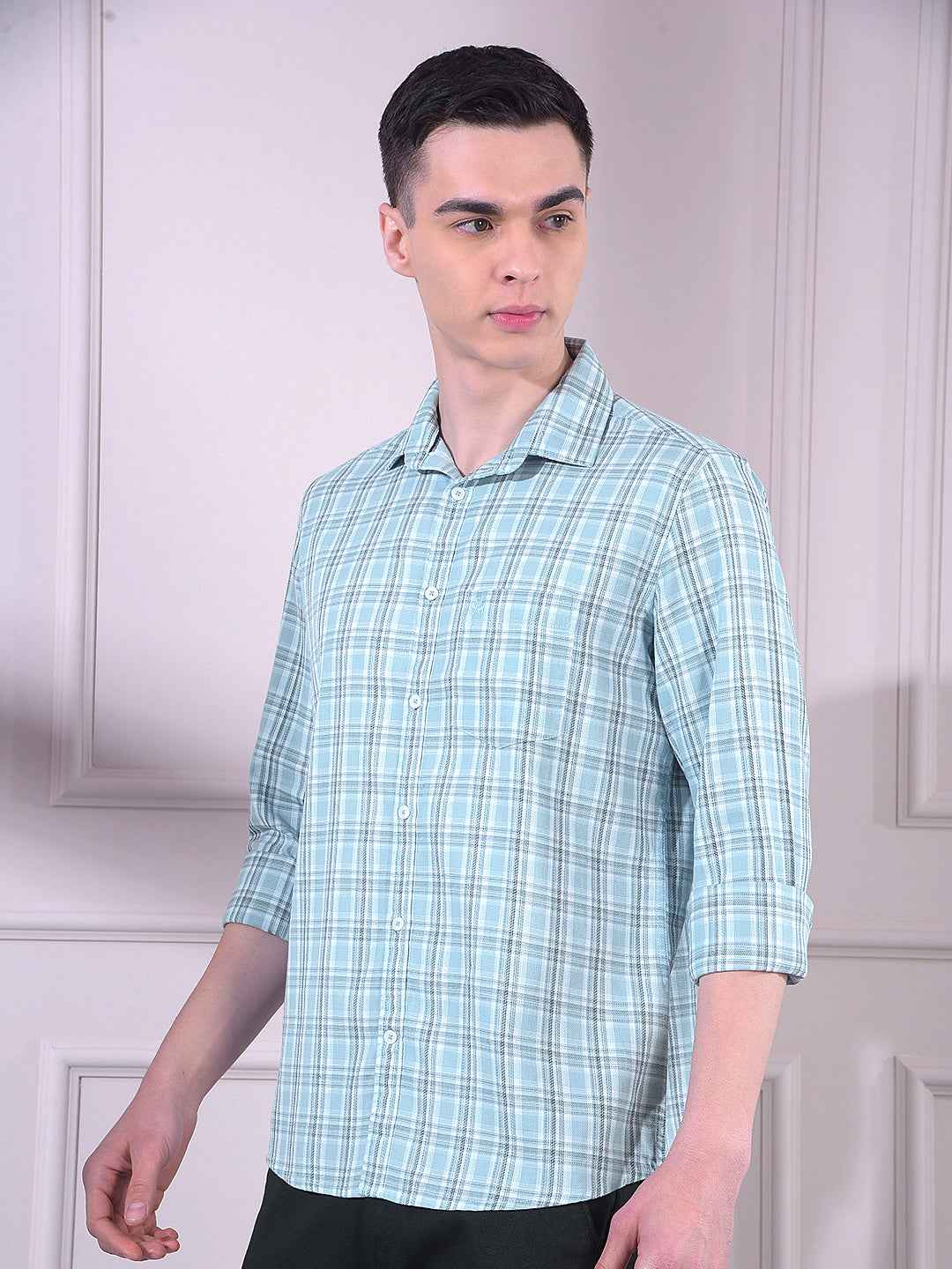 Green Checked 100% Cotton Shirt