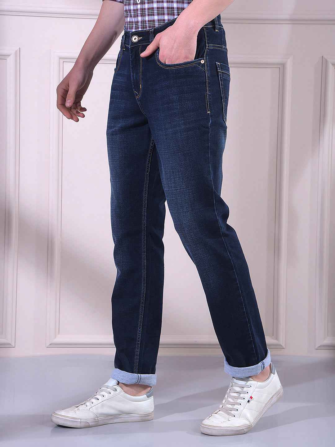 Bold Dark Blue Textured Versatile Urban Jeans