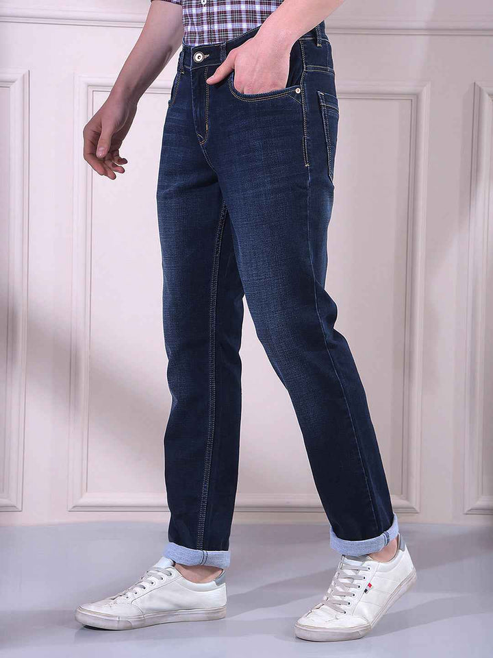Bold Dark Blue Textured Versatile Urban Jeans