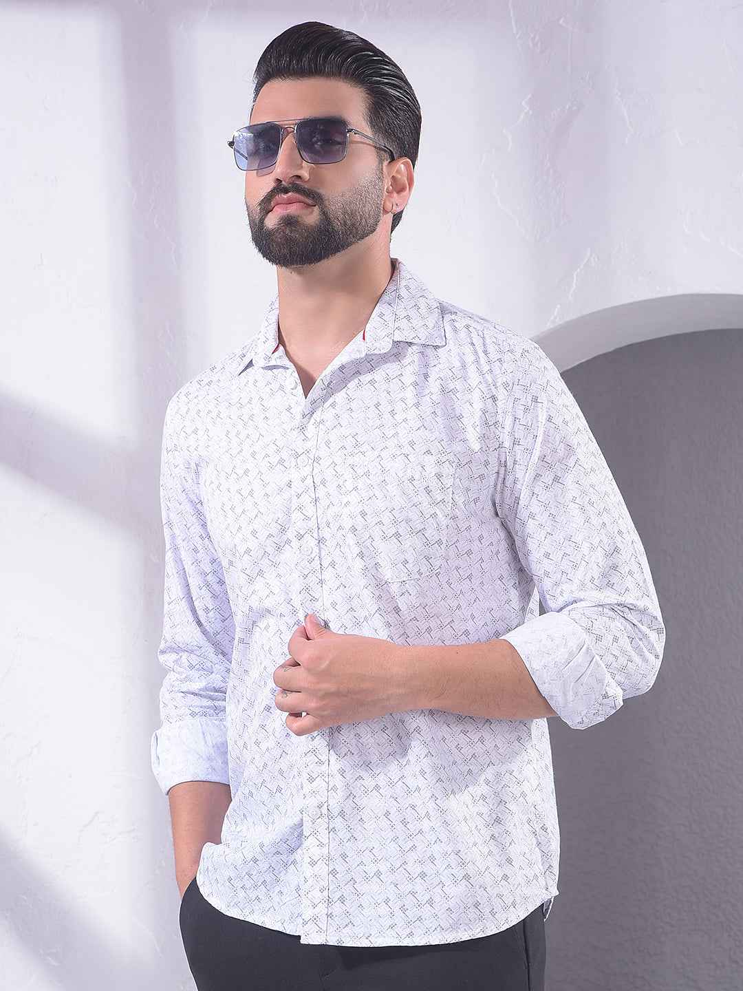 Grey Geometric Print Shirt