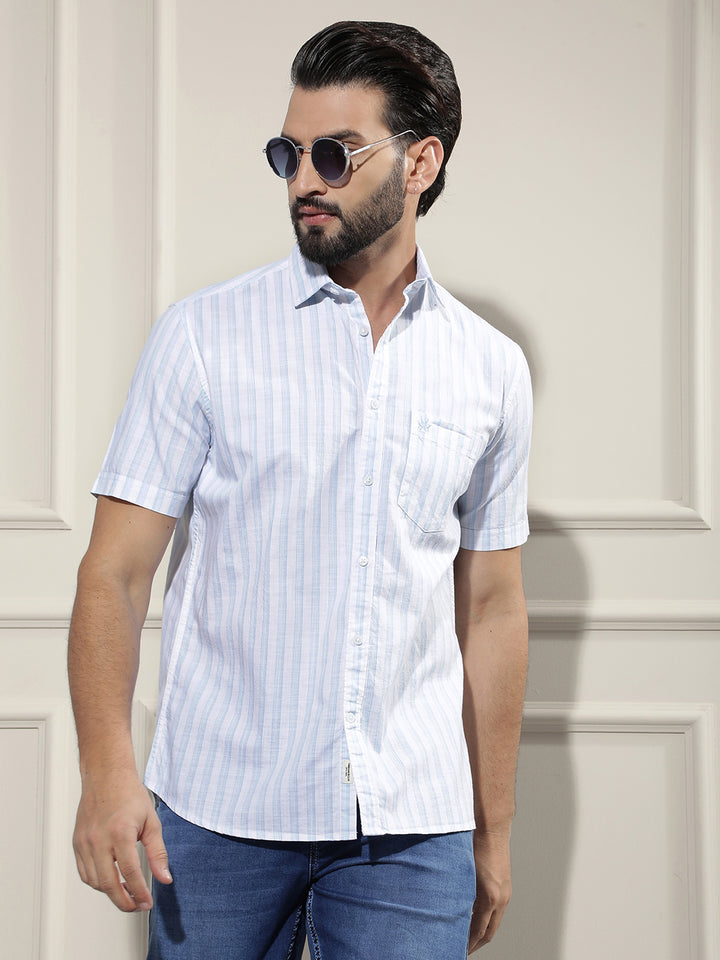 White Vertical Striped 100% Cotton Shirt