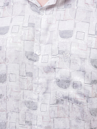 Off White Printed Linen Shirt