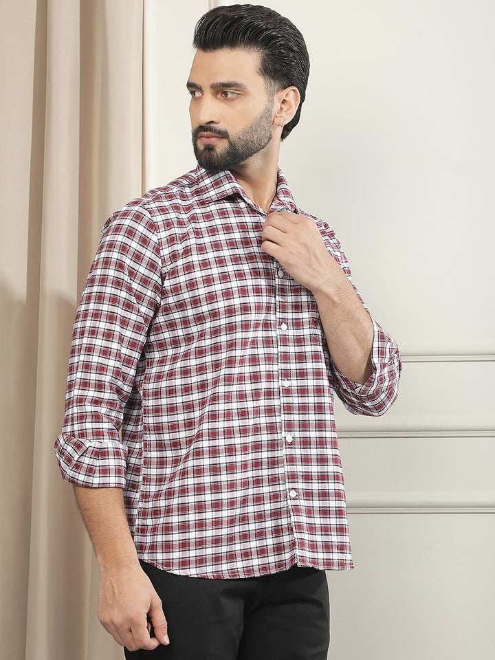 Maroon Checked 100% Cotton Shirt