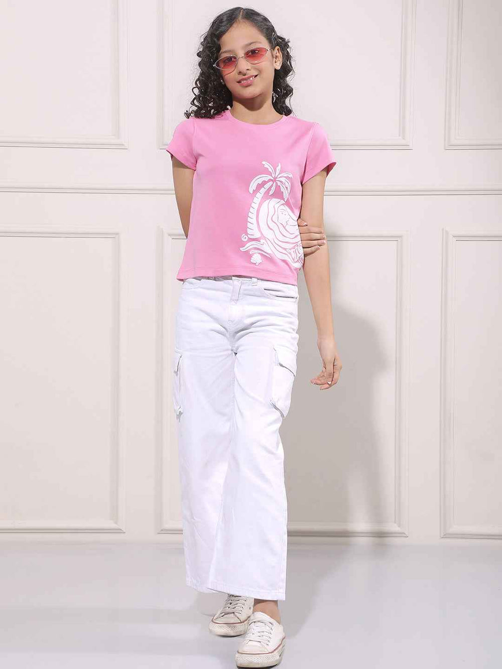 Pink Graphic Print Crop T-Shirt