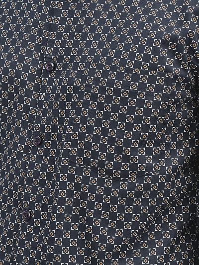 Navy Micro-Pattern Casual Shirt